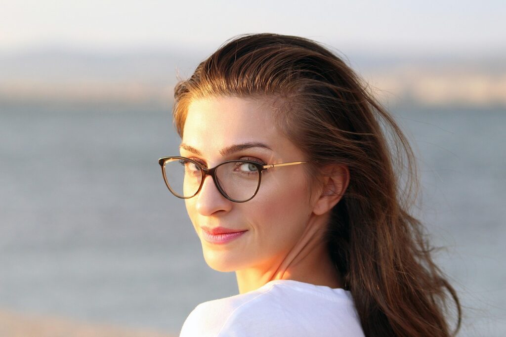 eyewear, portrait, female, face, hair, fashion, woman, model, human, lip, aesthetics, glasses, avatar, stylish, design, people, overview, person, eyes, girl, young